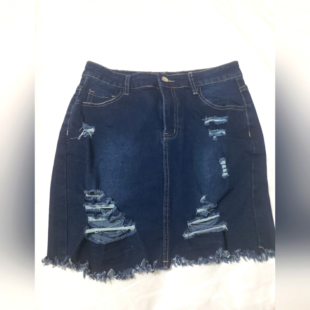 Denim Distressed Skirt
